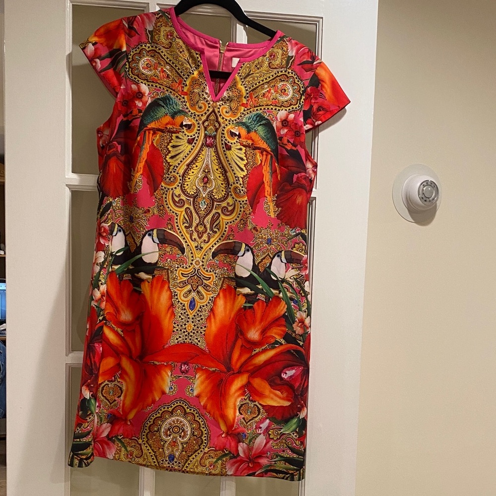 Ted Baker Pink & Orange Tropical Print dress.